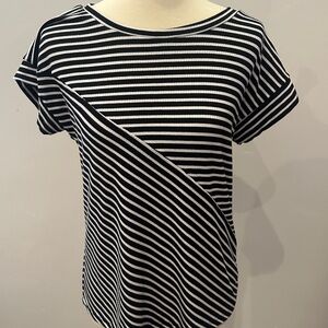 Wrapper Black and White Striped Short Sleeve Tee